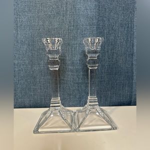 Contemporary Elegant Clear Glass Taper Candle Holders 8" Tall Set of 2
